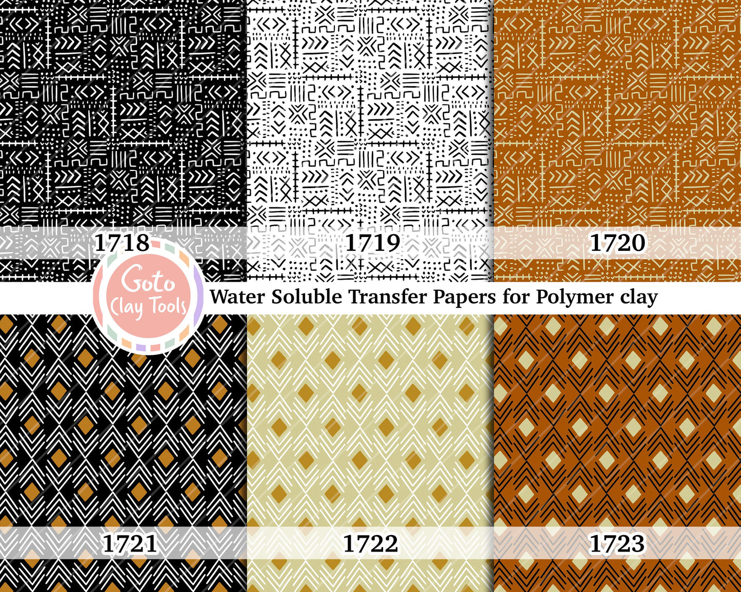 African Mudcloth Polymer Clay Transfer Paper (4x5.5 inches)