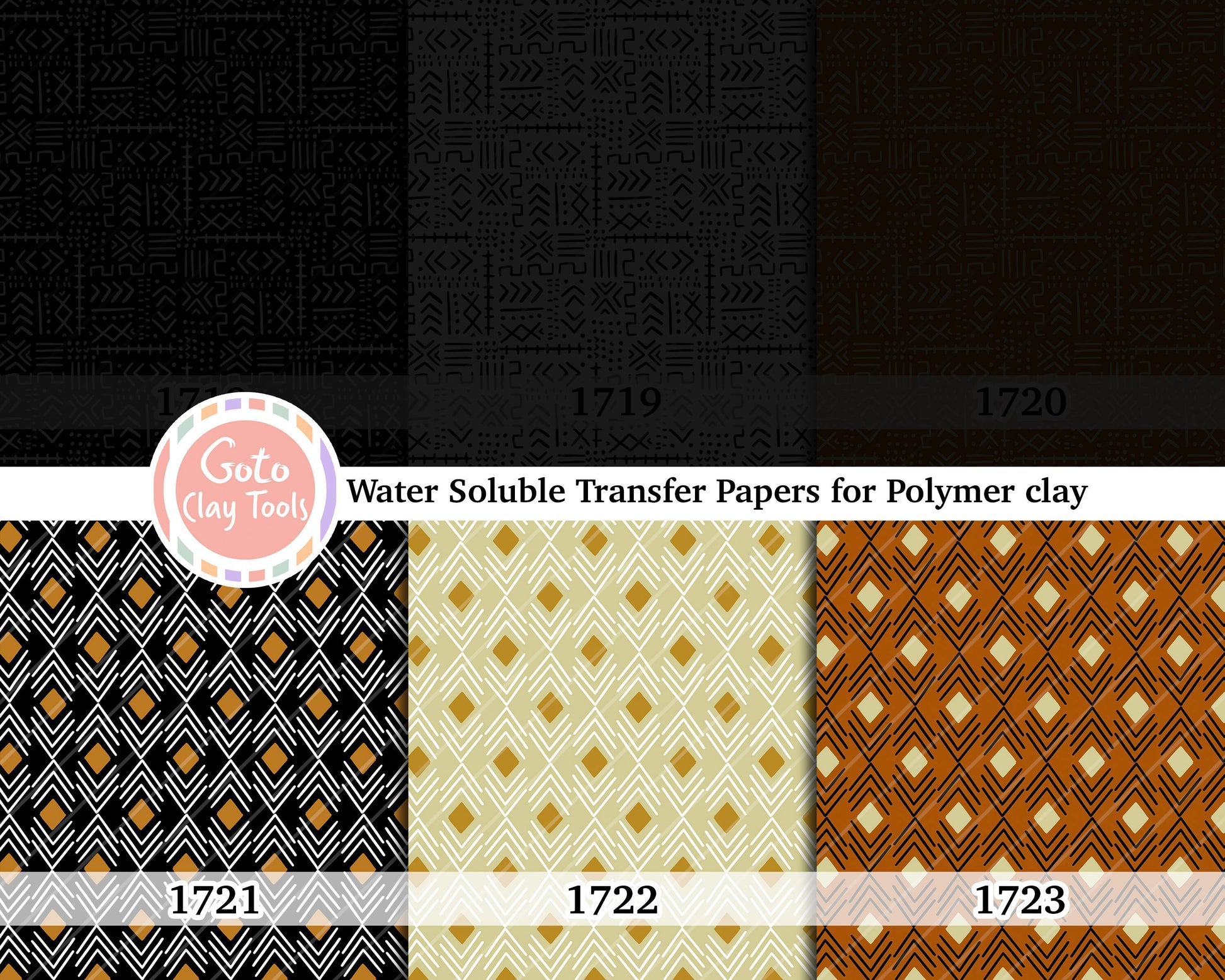 Water soluble Transfer paper for polymer clay, African mudcloth pattern, polymer clay image transfers, magic transfer paper