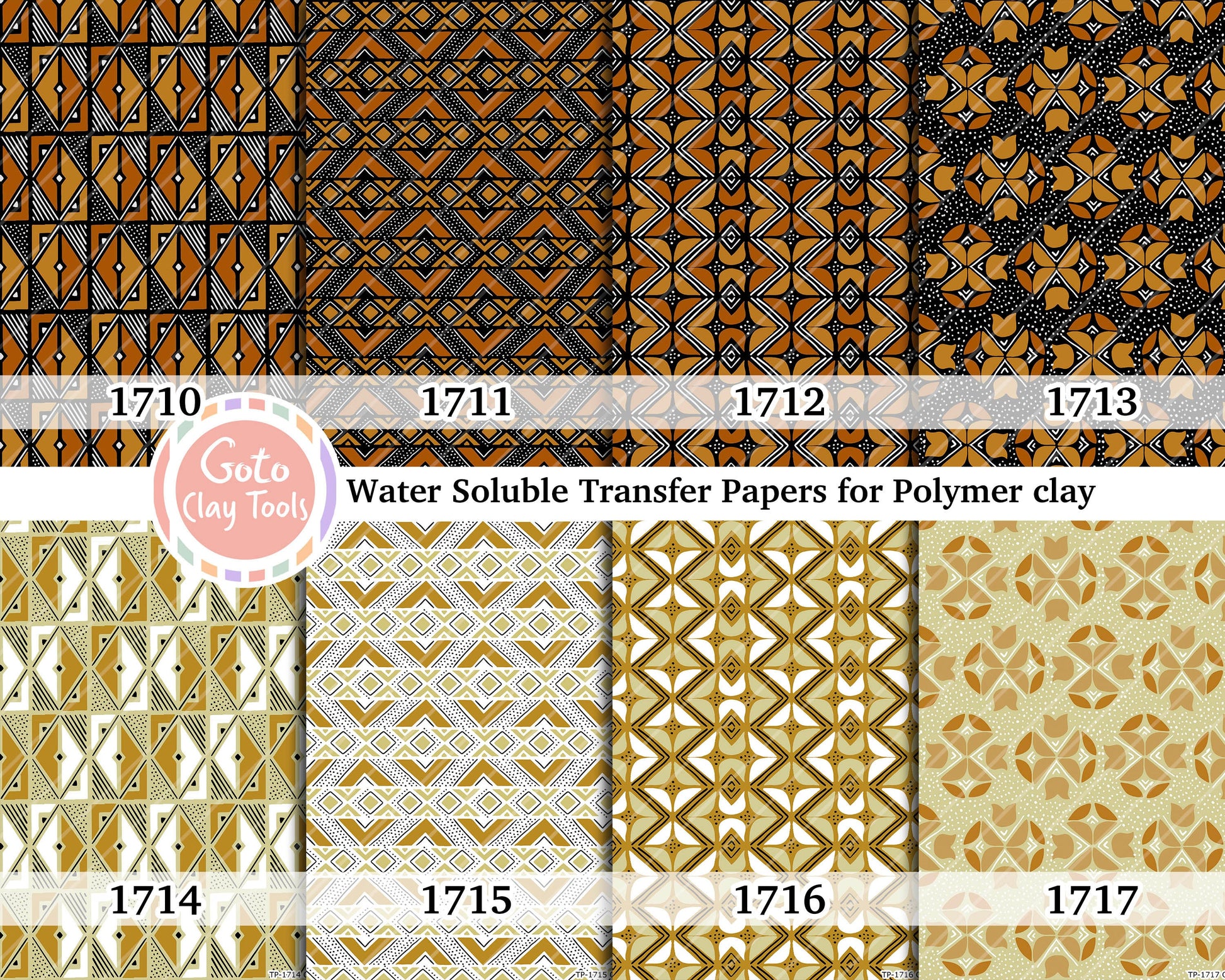 African Mudcloth Pattern Transfer Paper: Water Soluble for Polymer Clay