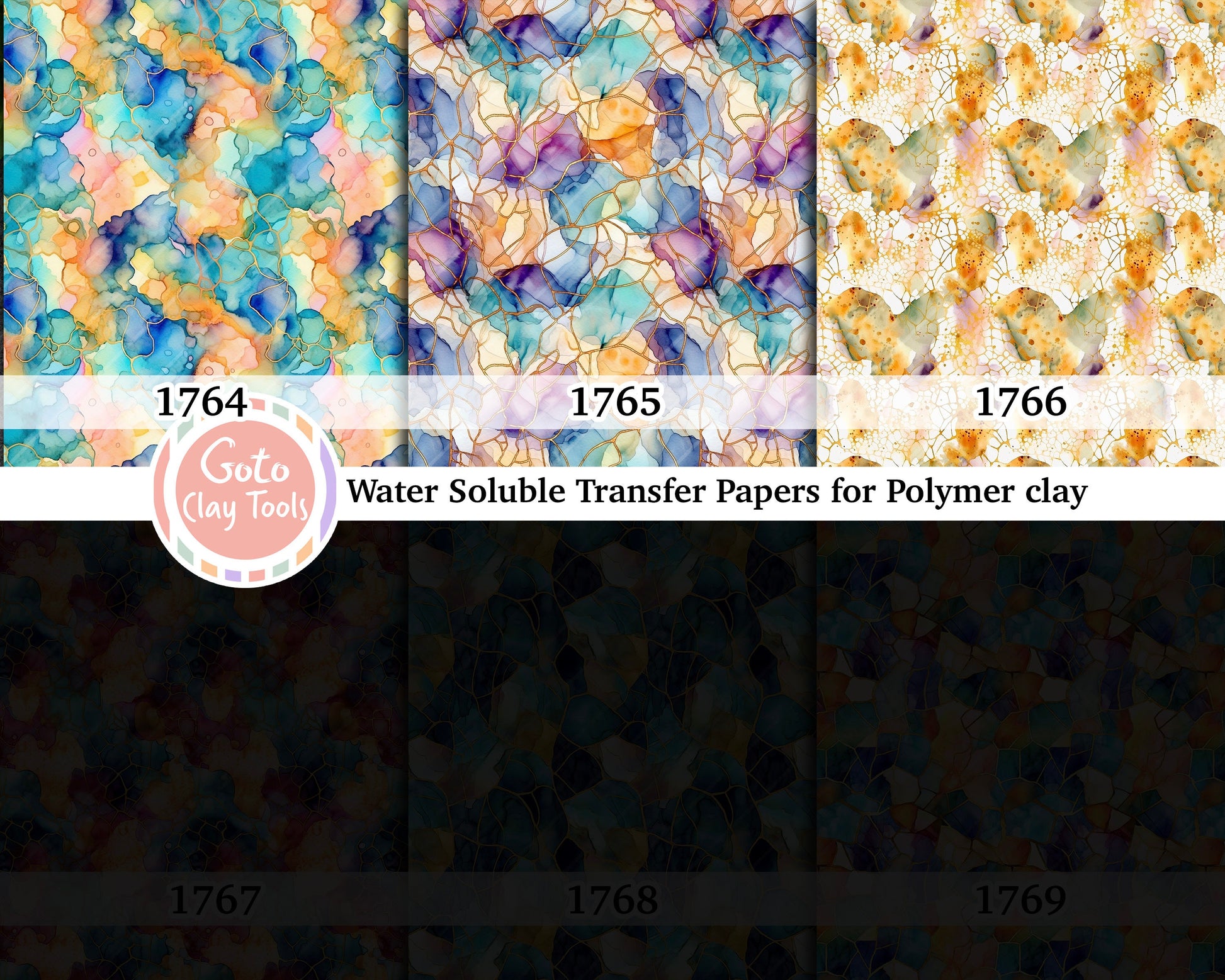 Watercolor Stained Glass Transfer Paper for Polymer Clay (4x5.5 inches)