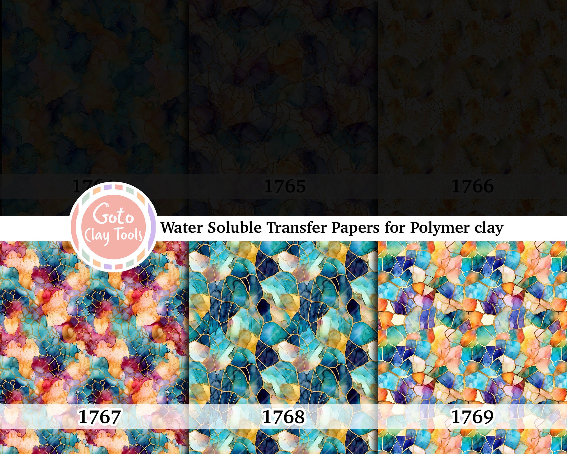 Watercolor Stained Glass Transfer Paper for Polymer Clay (4x5.5 inches)