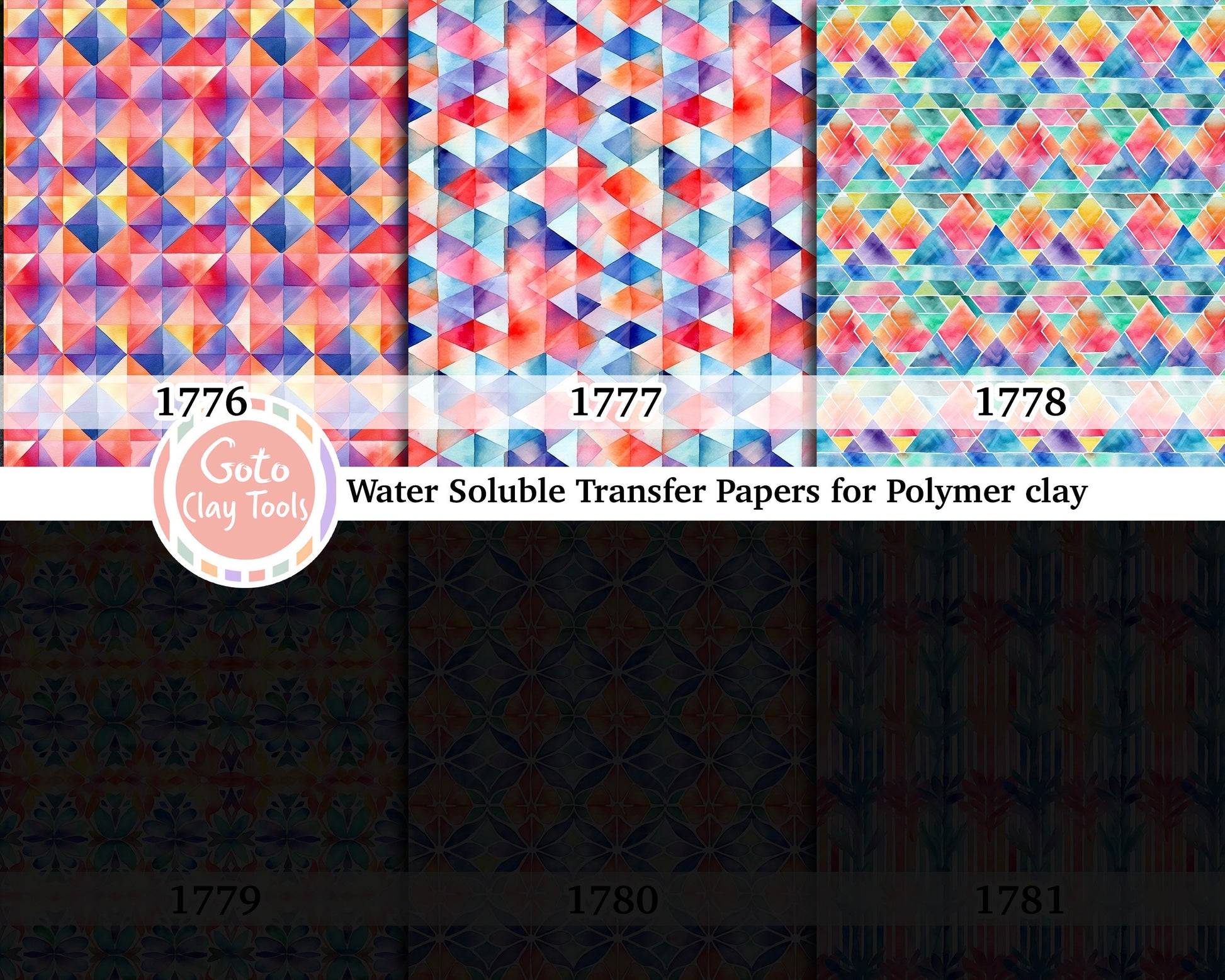 Watercolor Geometric Pattern Transfer Paper for Polymer Clay