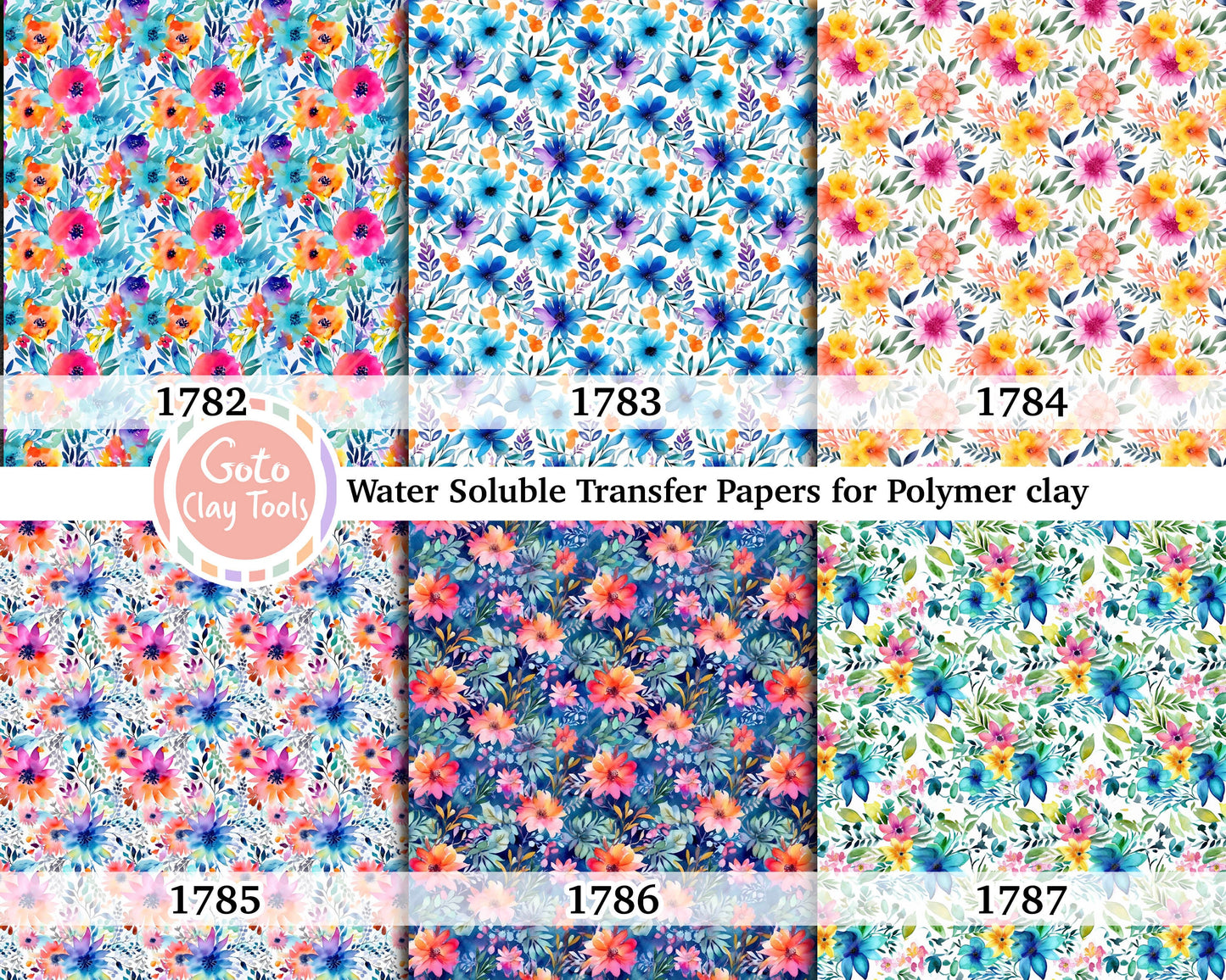 Watercolor Floral Transfer Paper for Polymer Clay (4x5.5 inches)