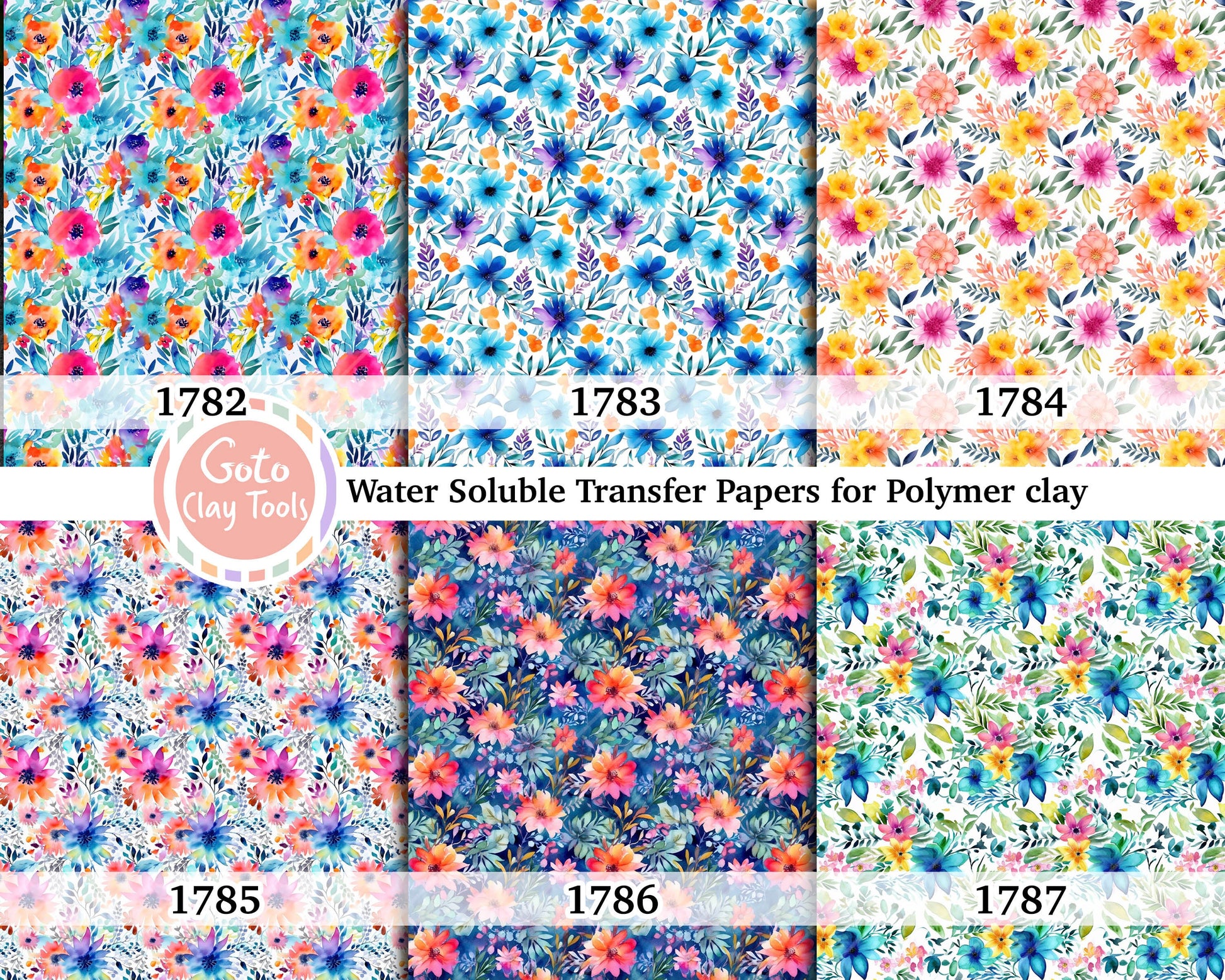 Watercolor Floral Transfer Paper for Polymer Clay (4x5.5 inches)