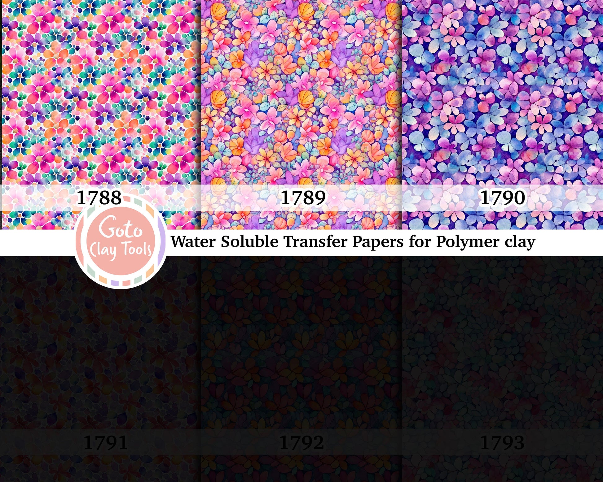 Watercolor Floral Transfer Paper for Polymer Clay (4x5.5 inches)