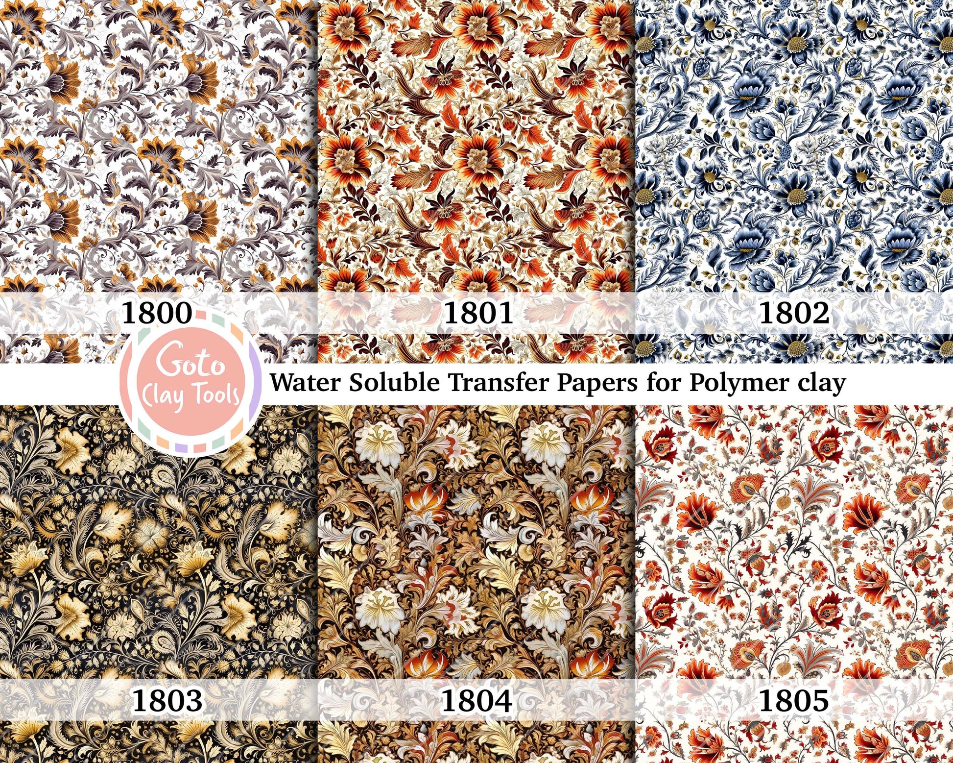 Floral Polymer Clay Transfer Paper: Water Soluble Image Transfers