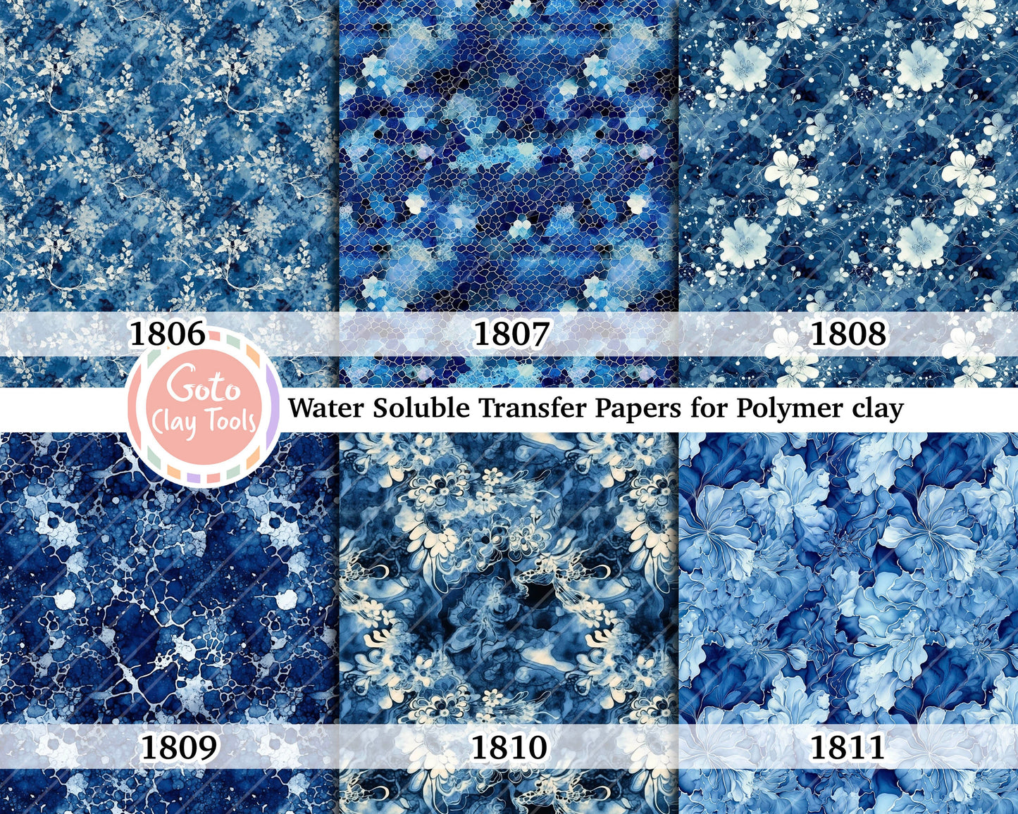 Navy Blue Marble Transfer Paper for Polymer Clay (4x5.5 inches)