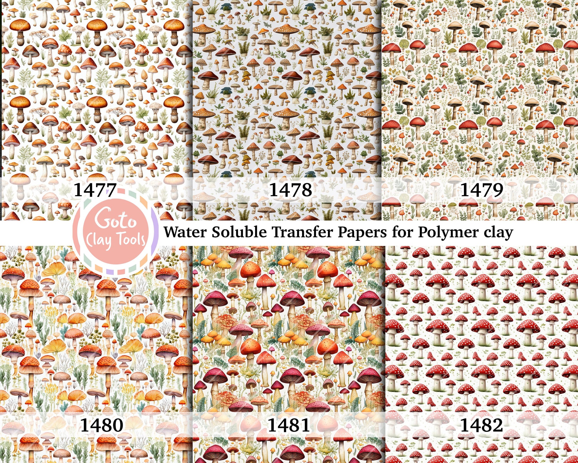 Mushroom Pattern Water Soluble Transfer Paper for Polymer Clay