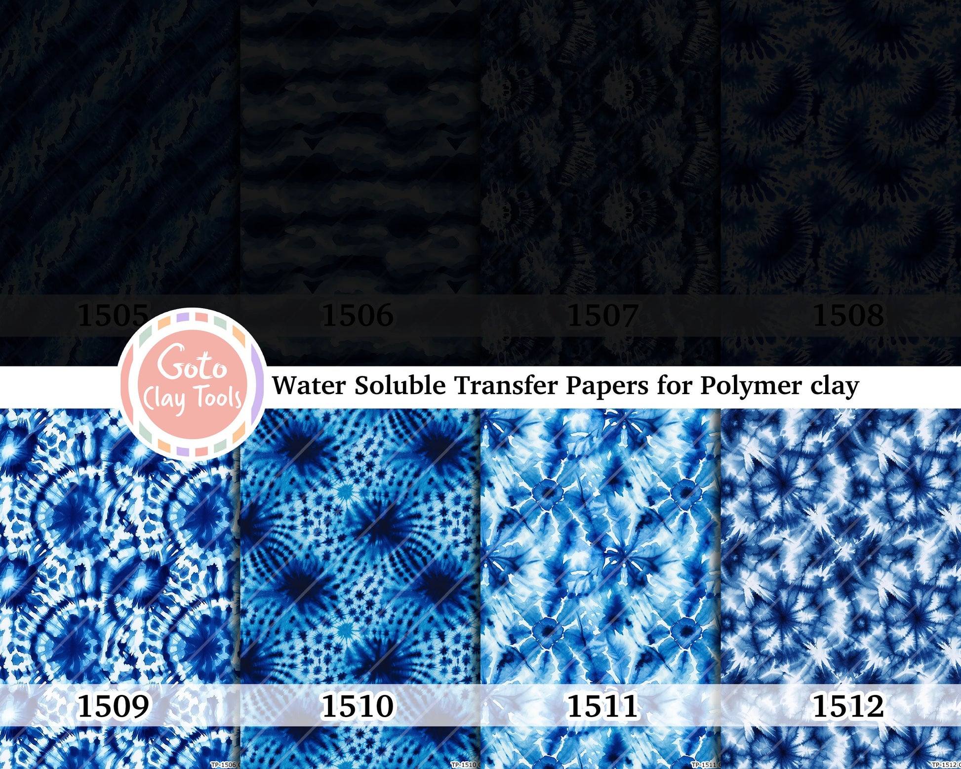 Navy Blue Tie Dye Transfer Paper for Polymer Clay (4x5.5 inches)