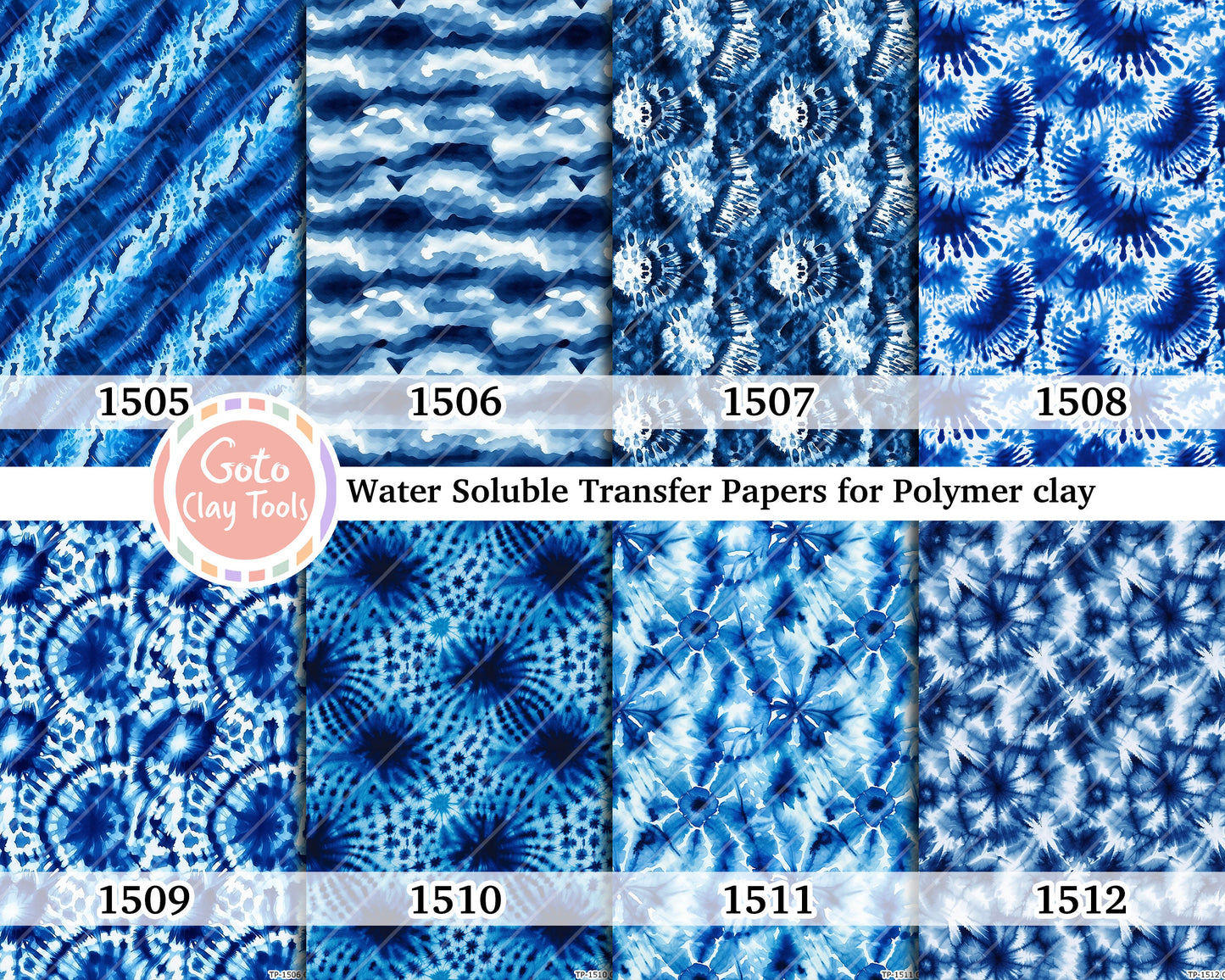 Navy Blue Tie Dye Transfer Paper for Polymer Clay (4x5.5 inches)