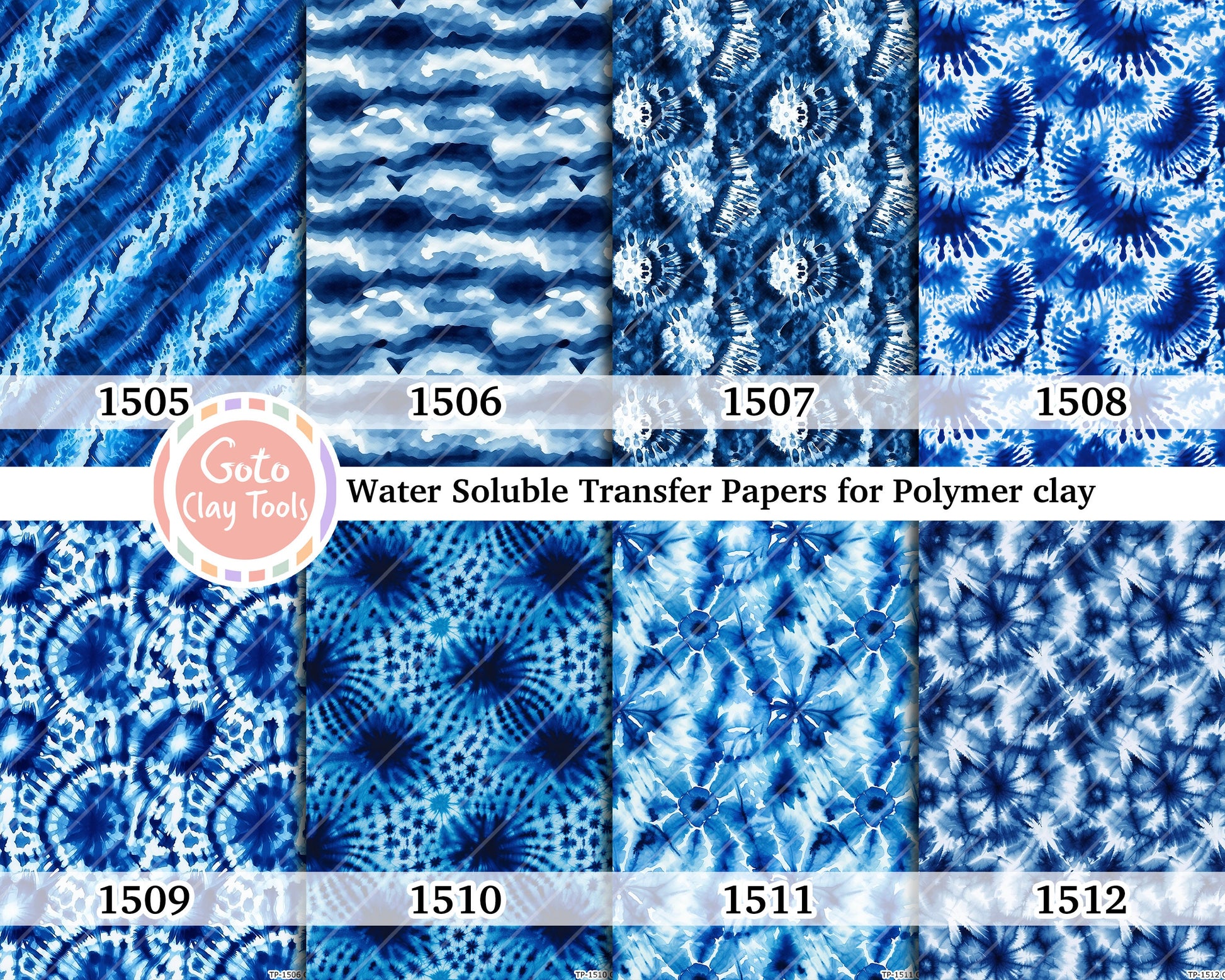Navy Blue Tie Dye Transfer Paper for Polymer Clay (4x5.5 inches)