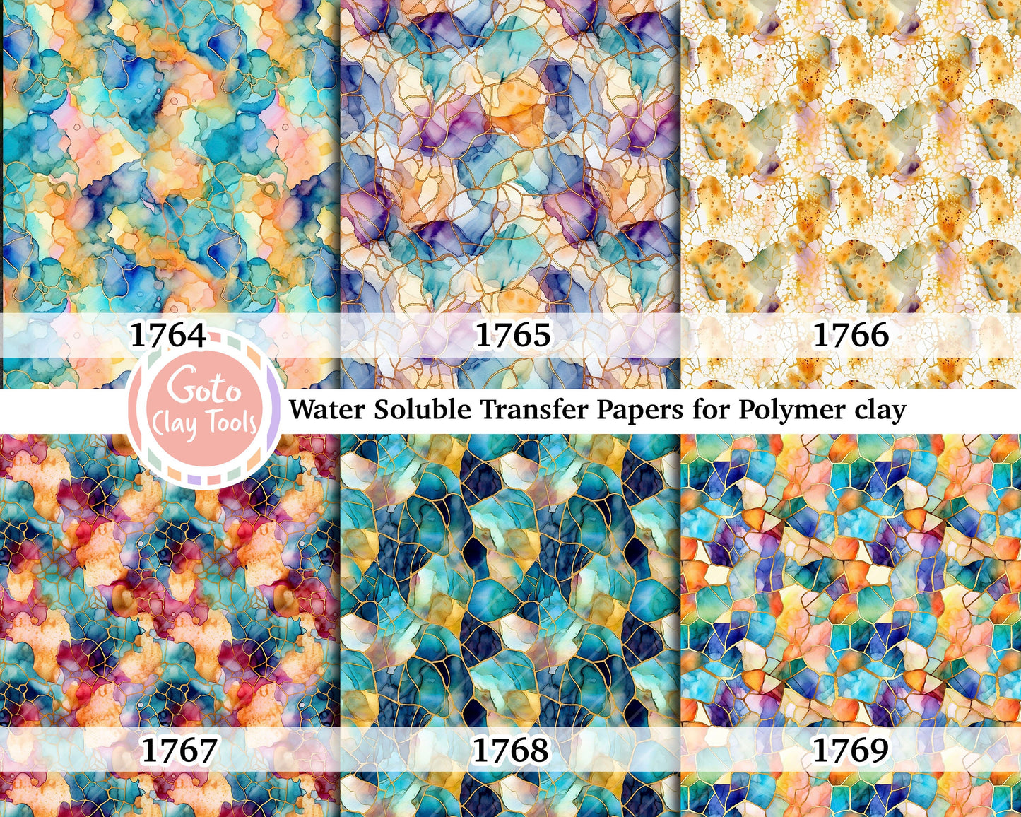 Watercolor Stained Glass Transfer Paper for Polymer Clay (4x5.5 inches)