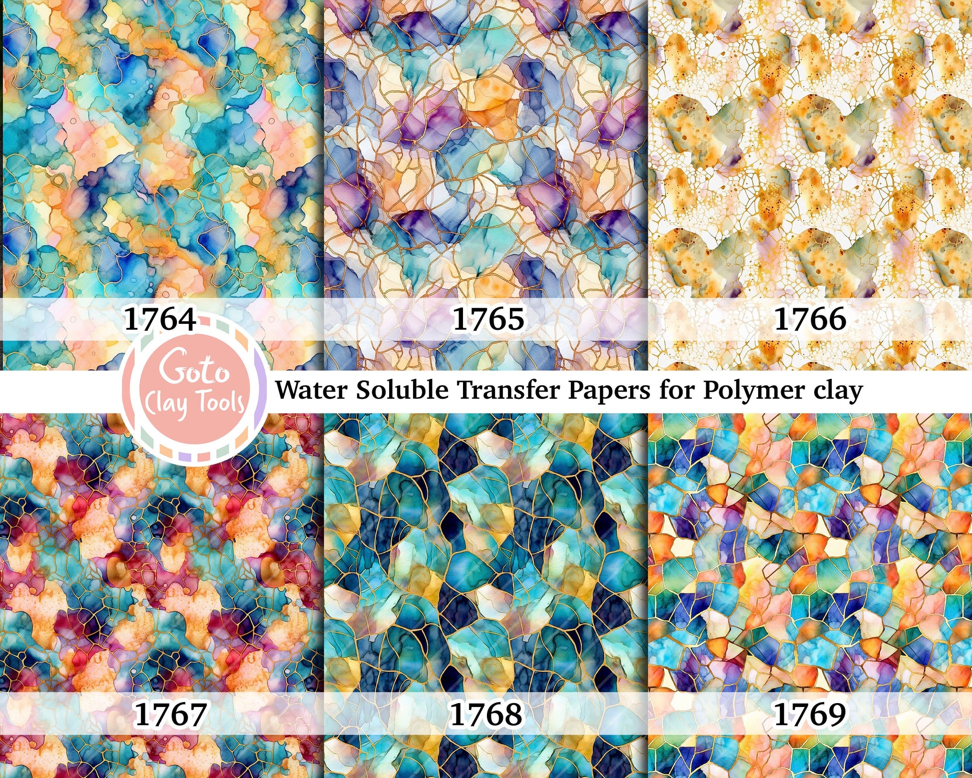 Watercolor Stained Glass Transfer Paper for Polymer Clay (4x5.5 inches)