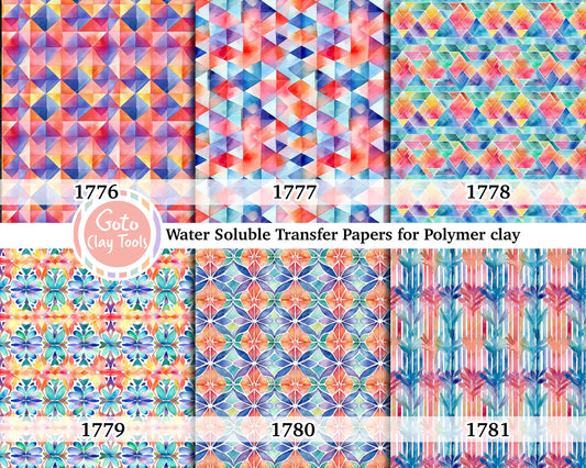 Water soluble Transfer paper for polymer clay, Watercolor geometrical pattern, polymer clay image transfers, magic transfer paper