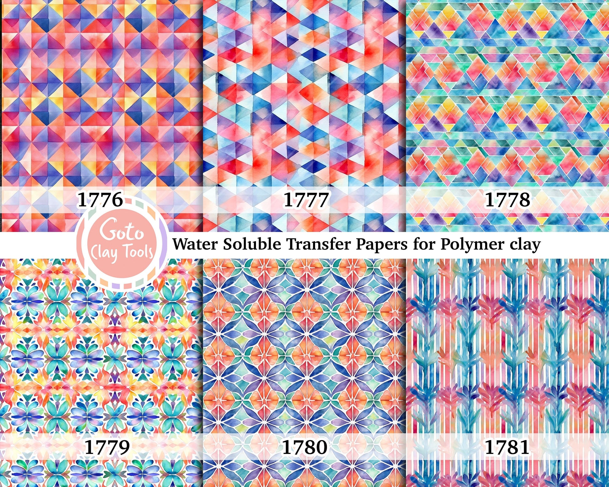 Watercolor Geometric Pattern Transfer Paper for Polymer Clay