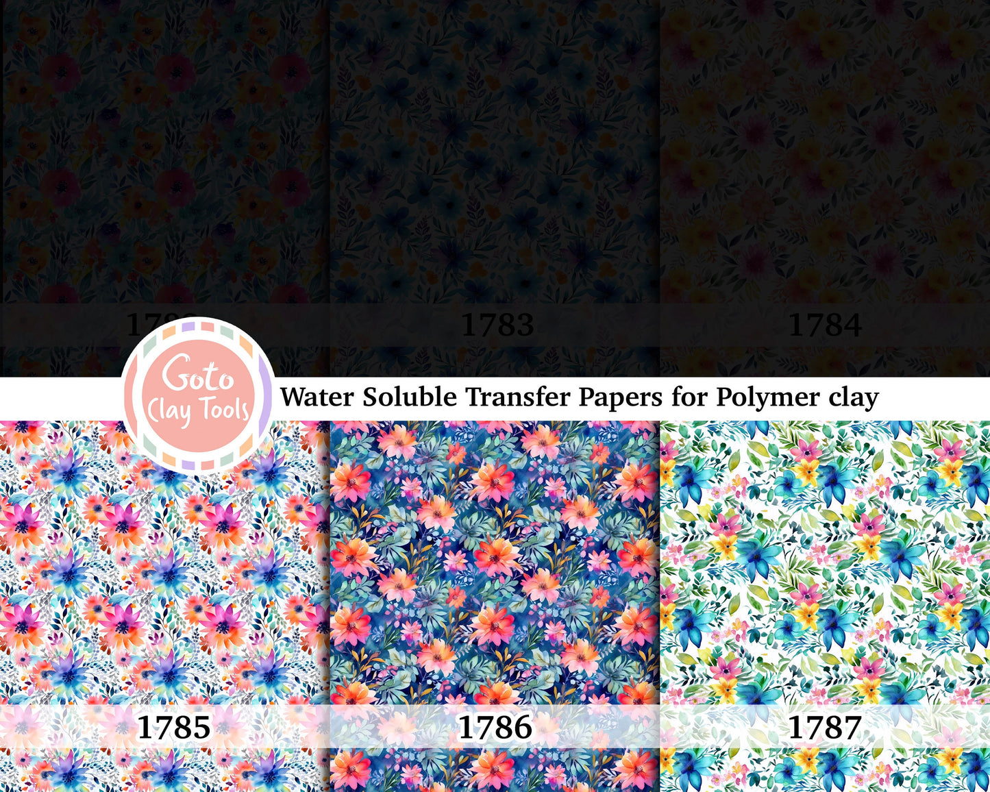 Watercolor Floral Transfer Paper for Polymer Clay (4x5.5 inches)