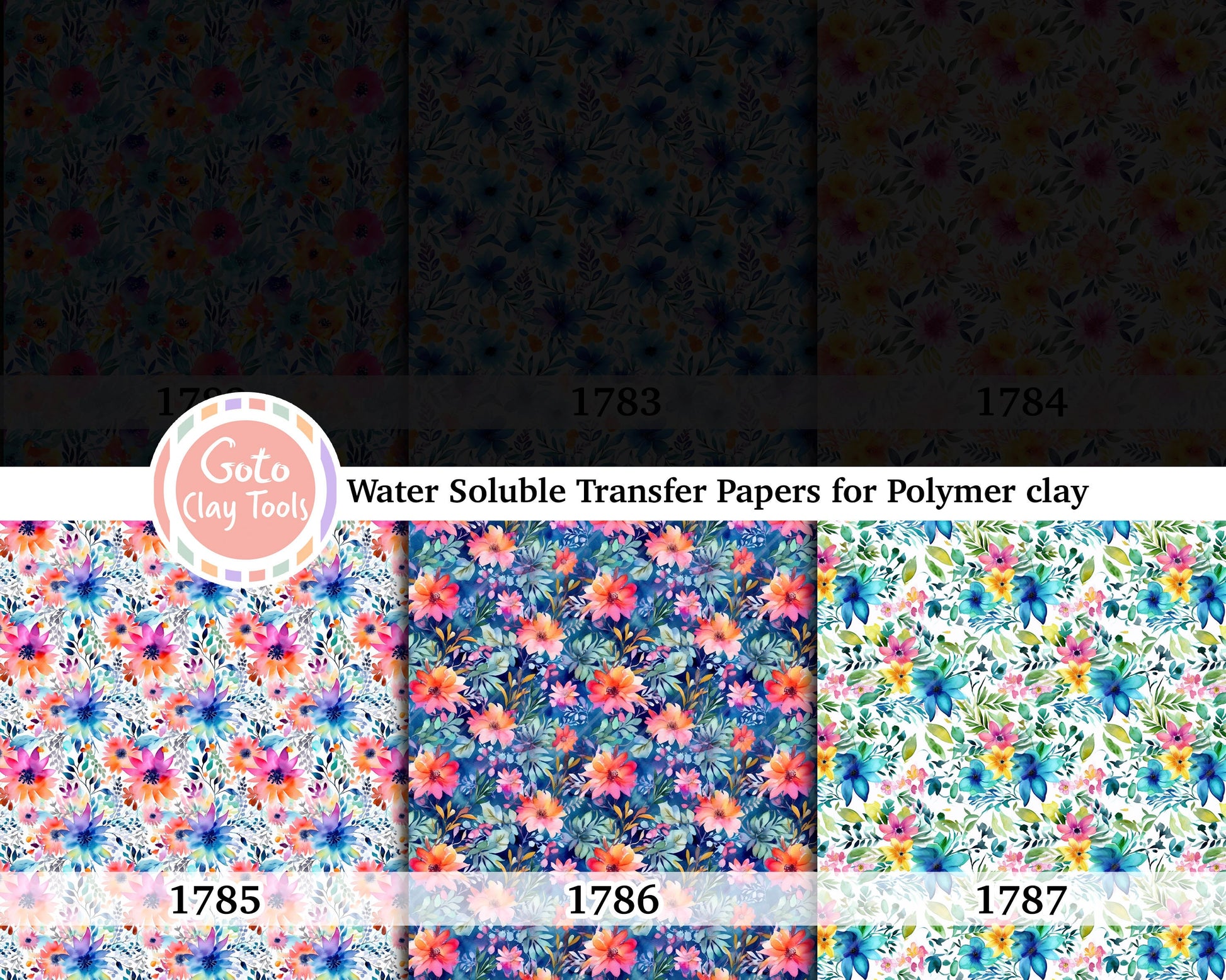 Watercolor Floral Transfer Paper for Polymer Clay (4x5.5 inches)