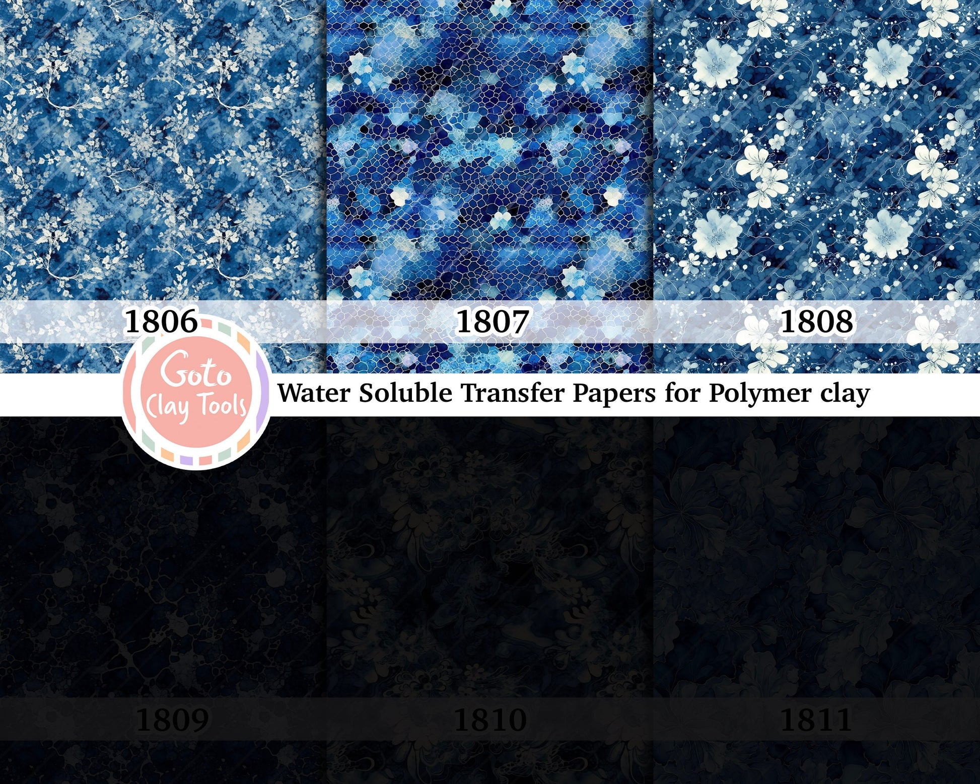 Navy Blue Marble Transfer Paper for Polymer Clay (4x5.5 inches)