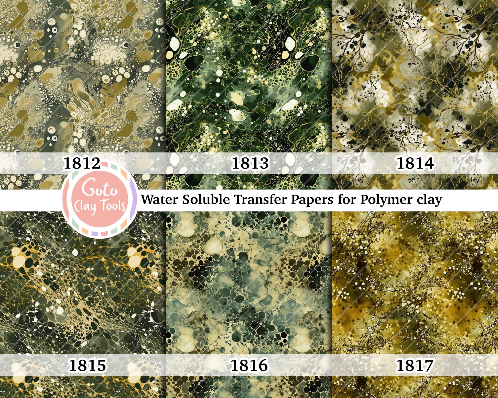 Water soluble Transfer paper for polymer clay, Green marble transfer, polymer clay image transfers, magic transfer paper