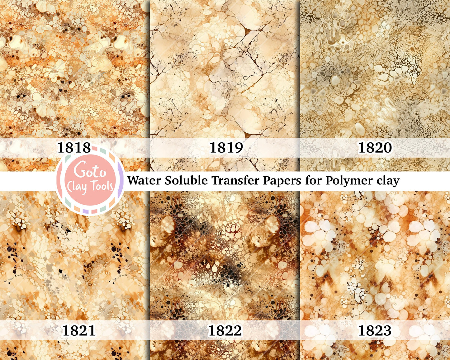 Marble Polymer Clay Transfer Paper: Yellow Brown Water Soluble Sheet