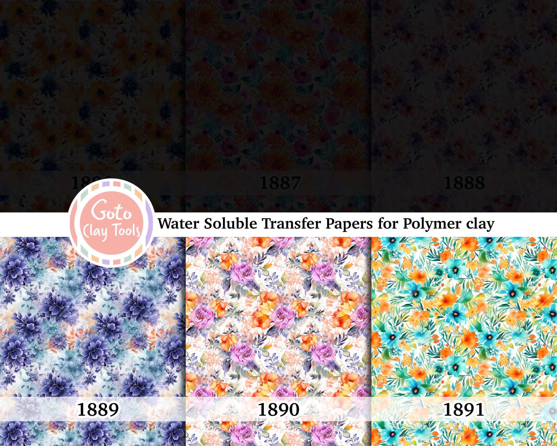 Blue Floral Water Soluble Transfer Paper for Polymer Clay (4x5.5 inches)