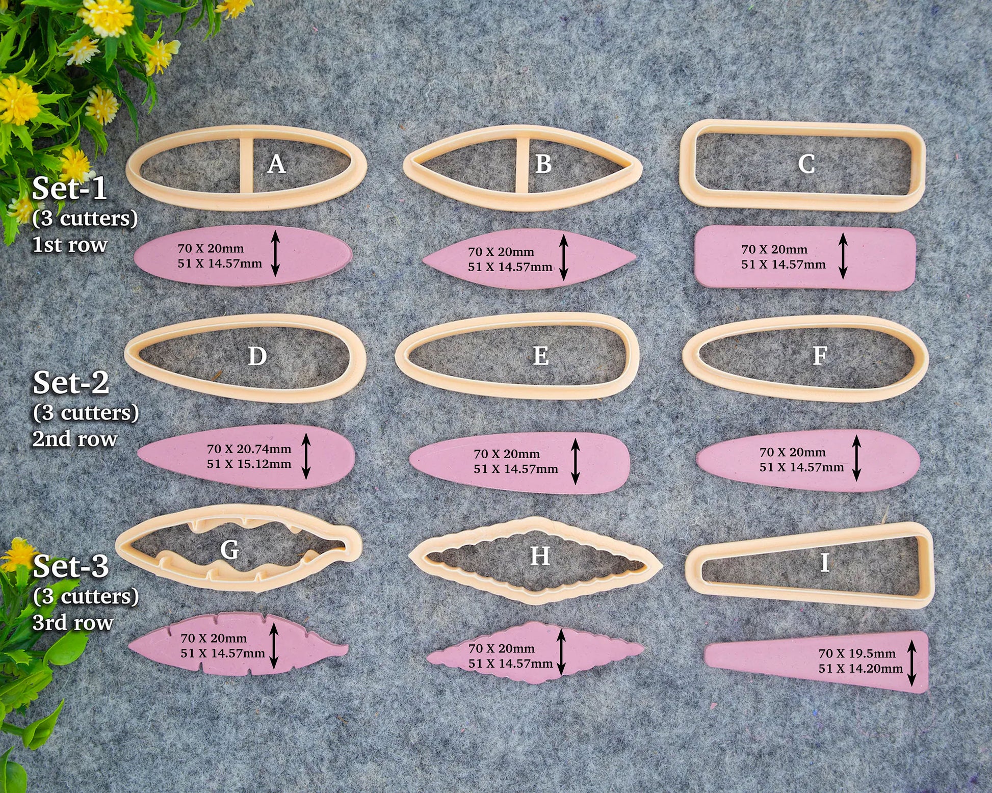 Barrette Clay Cutters: Ellipse, Oval, Leaf, Rectangle Shapes #648