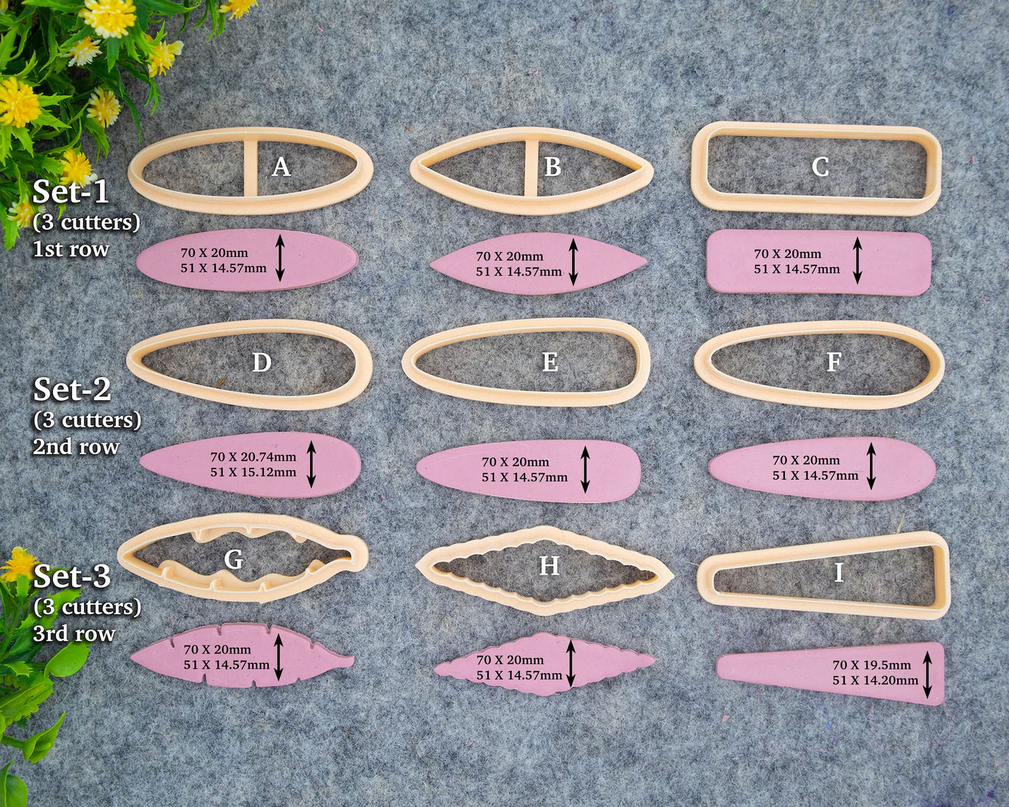 Barrette Clay Cutters: Ellipse, Oval, Leaf, Rectangle Shapes #648