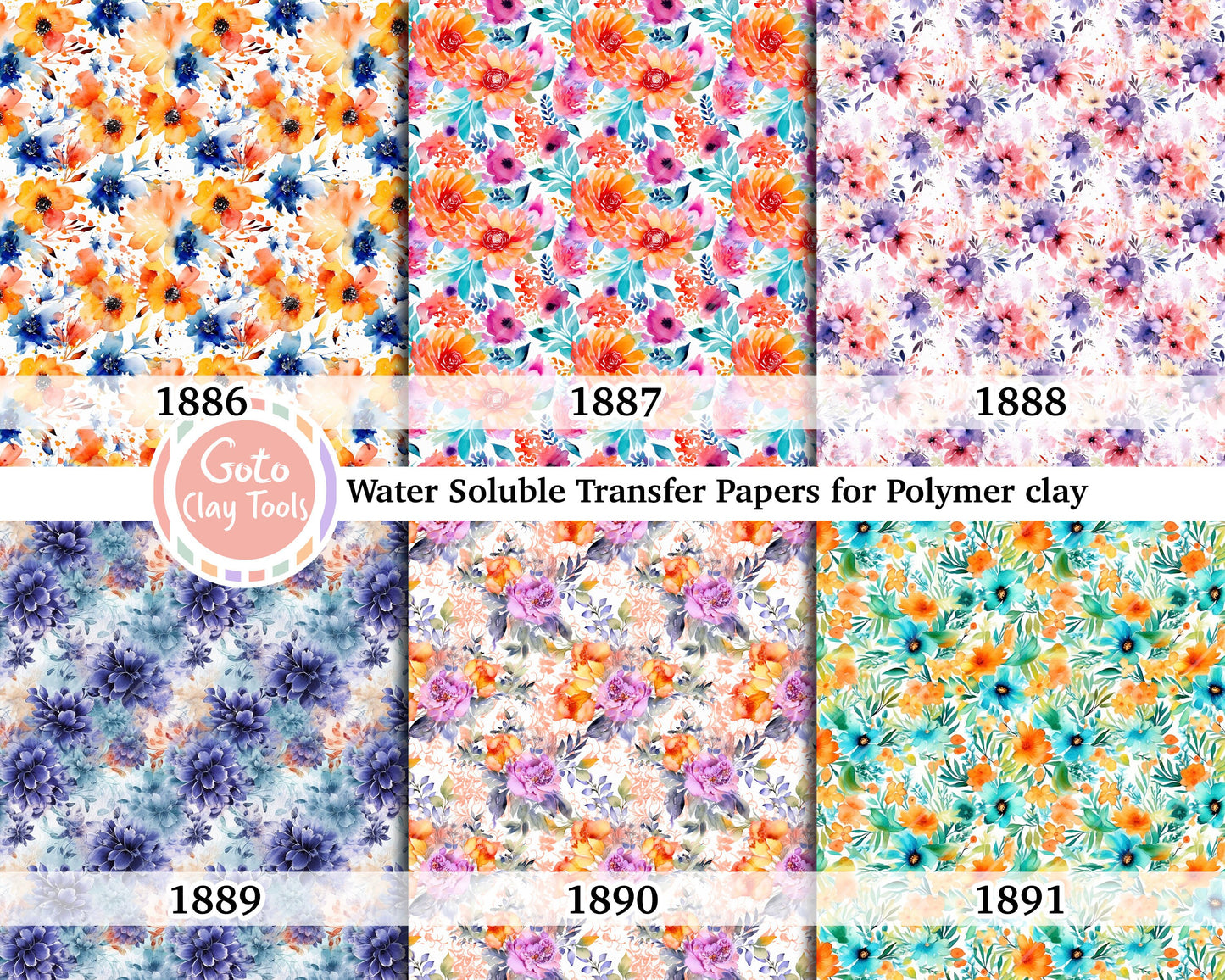 Blue Floral Water Soluble Transfer Paper for Polymer Clay (4x5.5 inches)