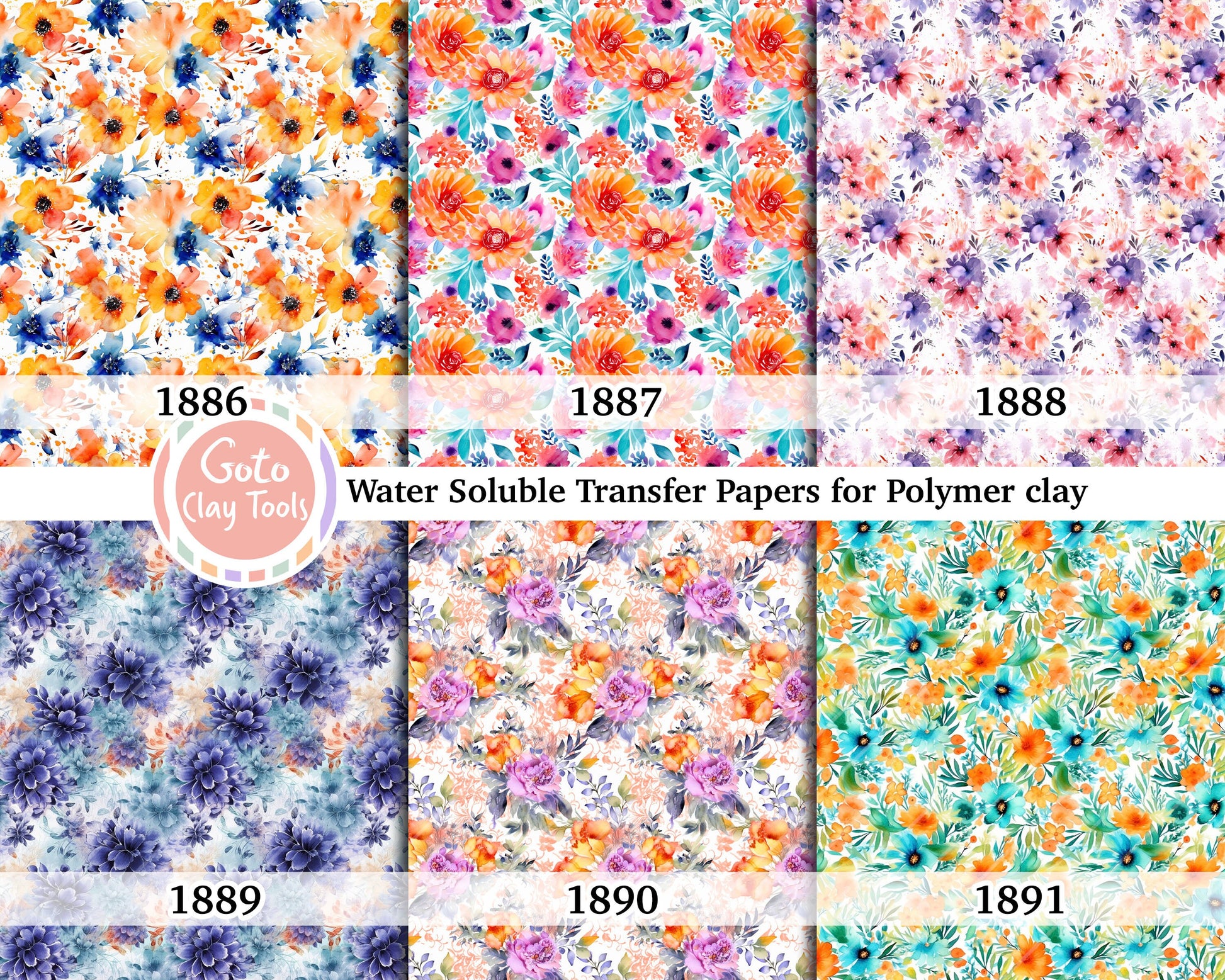 Blue Floral Water Soluble Transfer Paper for Polymer Clay (4x5.5 inches)