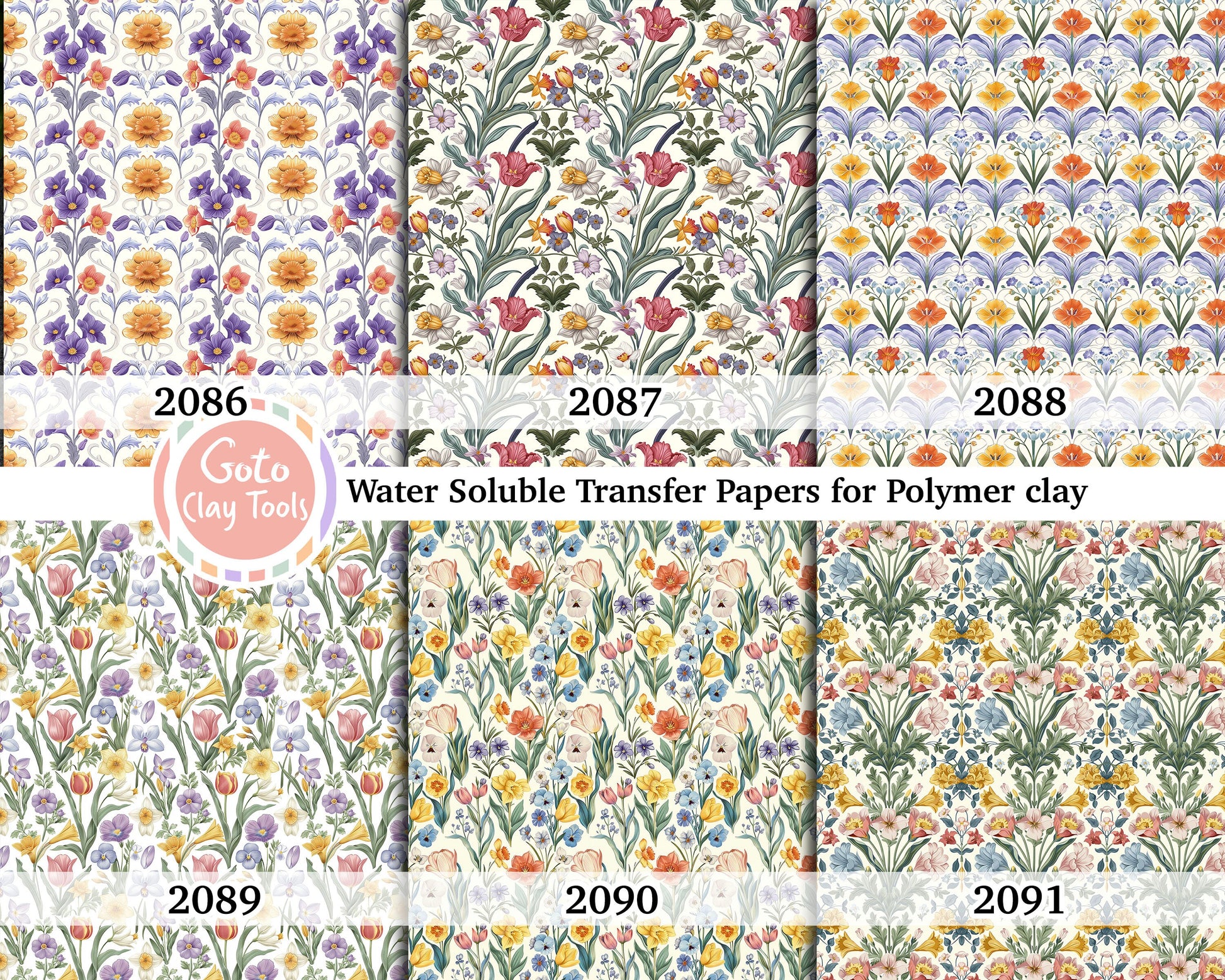 Floral Water soluble Transfer paper for polymer clay, Vintage watercolor flower, polymer clay image transfers, magic transfer paper