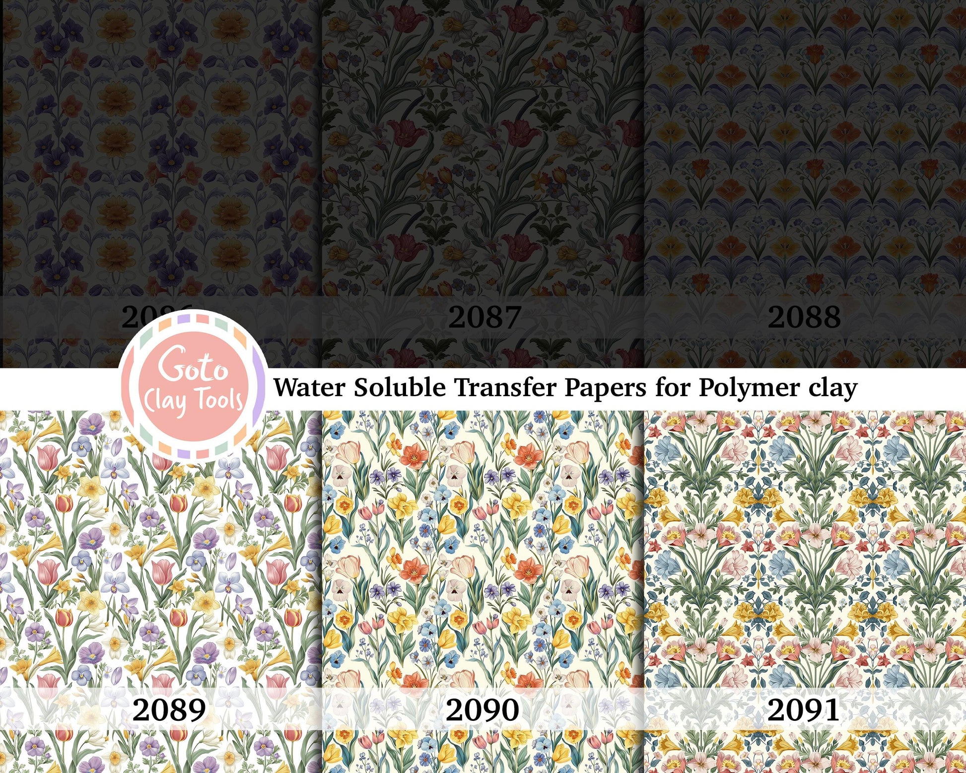 Floral Water soluble Transfer paper for polymer clay, Vintage watercolor flower, polymer clay image transfers, magic transfer paper