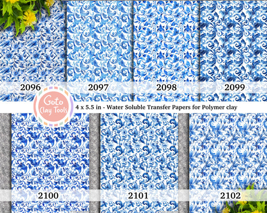 Blue Floral Water Soluble Transfer Paper for Polymer Clay (4x5.5 inches)
