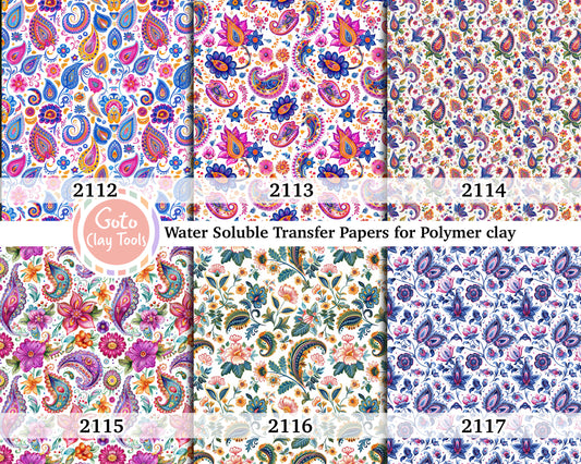 Water soluble Transfer paper for polymer clay, Colorful Paisley floral pattern, polymer clay image transfers, magic transfer paper