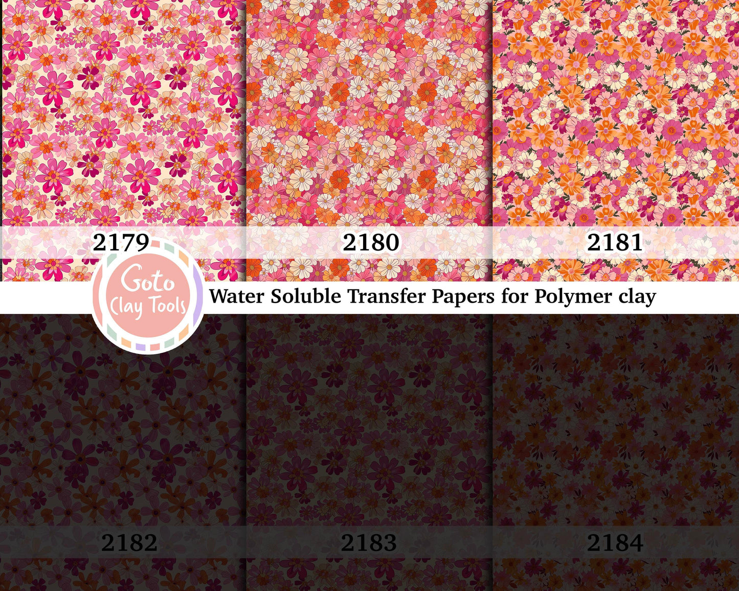 Retro Floral Polymer Clay Transfer Paper: Orange & Pink
