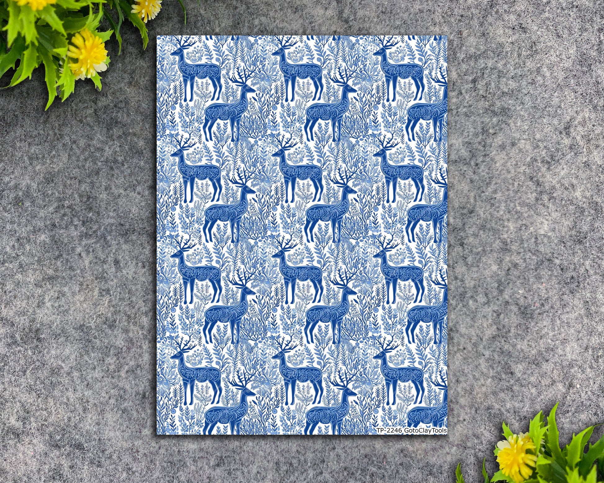 Transfer paper for polymer clay, Blue Dear pattern, water soluble transfer paper, polymer clay image transfers, magic transfer paper #2246