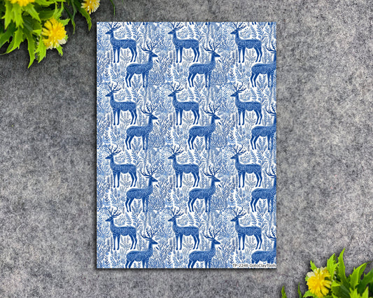 Transfer paper for polymer clay, Blue Dear pattern, water soluble transfer paper, polymer clay image transfers, magic transfer paper #2246