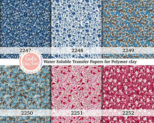 Water soluble Transfer paper for polymer clay, Blue and pink floral pattern, polymer clay image transfers, magic transfer paper