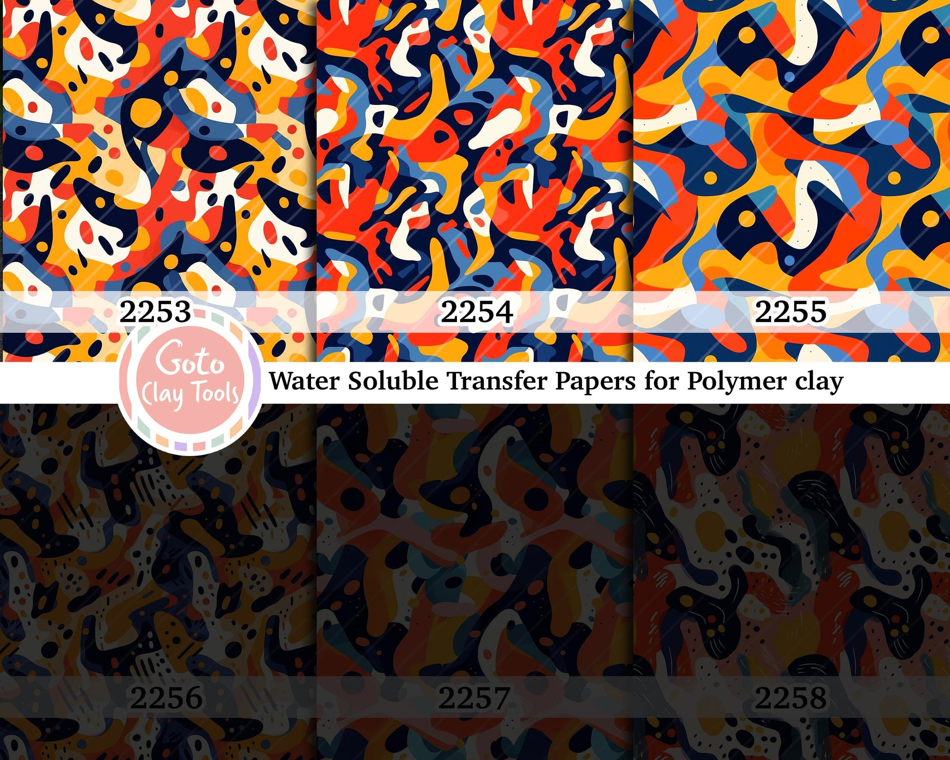 Water soluble Transfer paper for polymer clay, Colorful abstract pattern, polymer clay image transfers, magic transfer paper