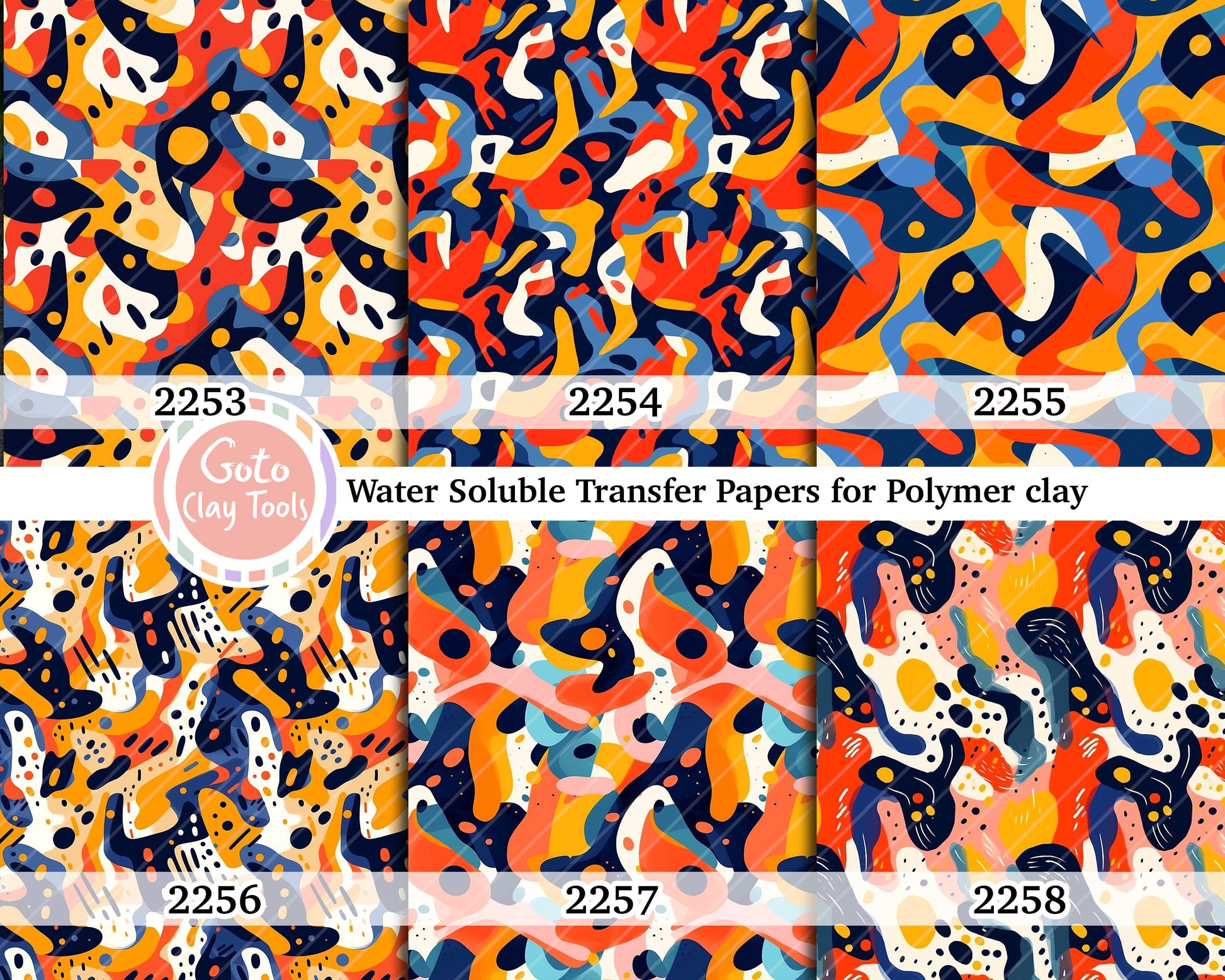 Water soluble Transfer paper for polymer clay, Colorful abstract pattern, polymer clay image transfers, magic transfer paper