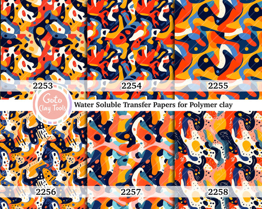 Water soluble Transfer paper for polymer clay, Colorful abstract pattern, polymer clay image transfers, magic transfer paper