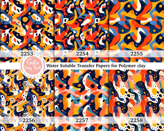 Water soluble Transfer paper for polymer clay, Colorful abstract pattern, polymer clay image transfers, magic transfer paper