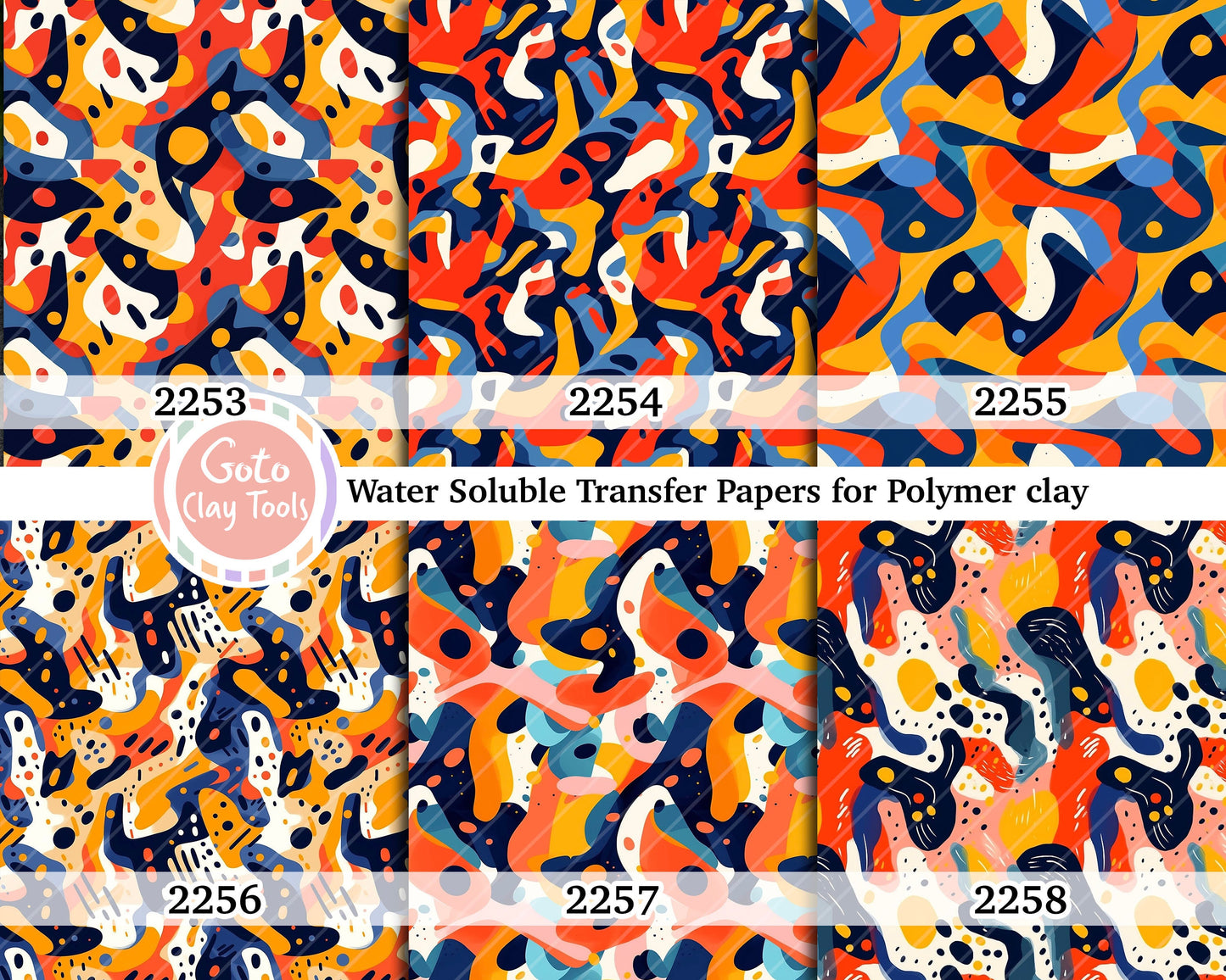 Abstract Polymer Clay Transfer Paper: Water Soluble Pattern (4x5.5 in)