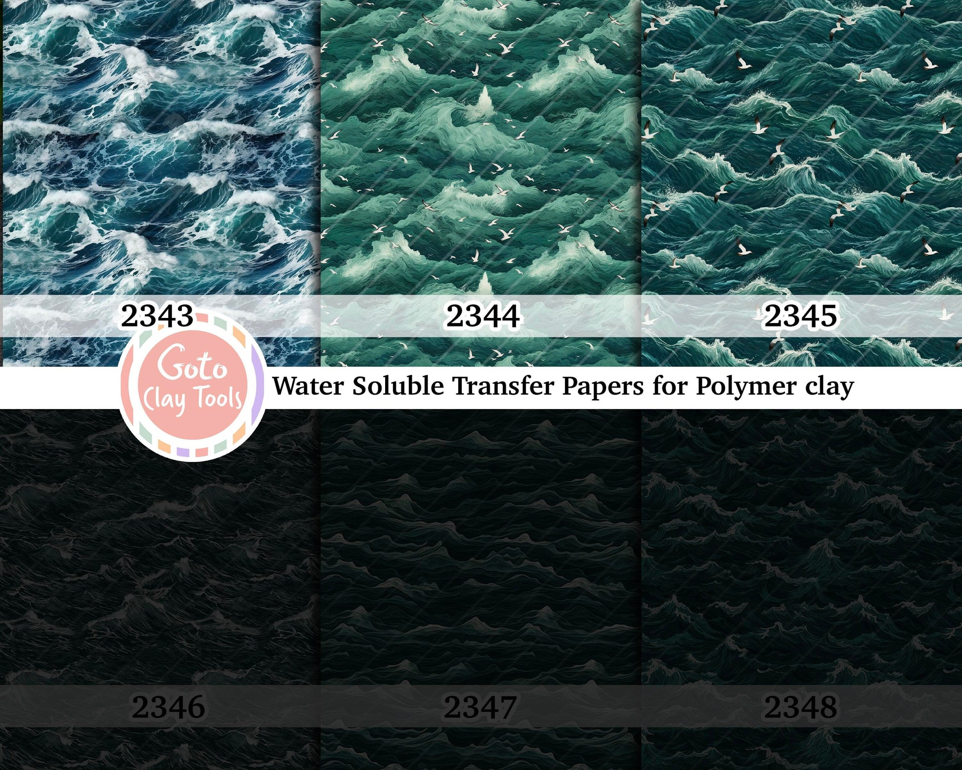 Water soluble Transfer paper for polymer clay, Green waves pattern, polymer clay image transfers, magic transfer paper