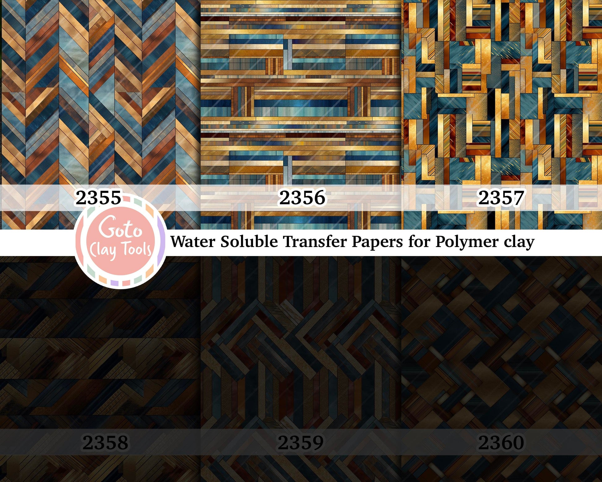 Water soluble Transfer paper for polymer clay, Teal and brown wooden flooring pattern, polymer clay image transfers, magic transfer paper