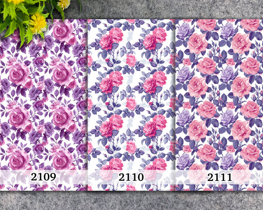 Water soluble Transfer paper for polymer clay, Purple and pink rose floral pattern , polymer clay image transfers, magic transfer paper