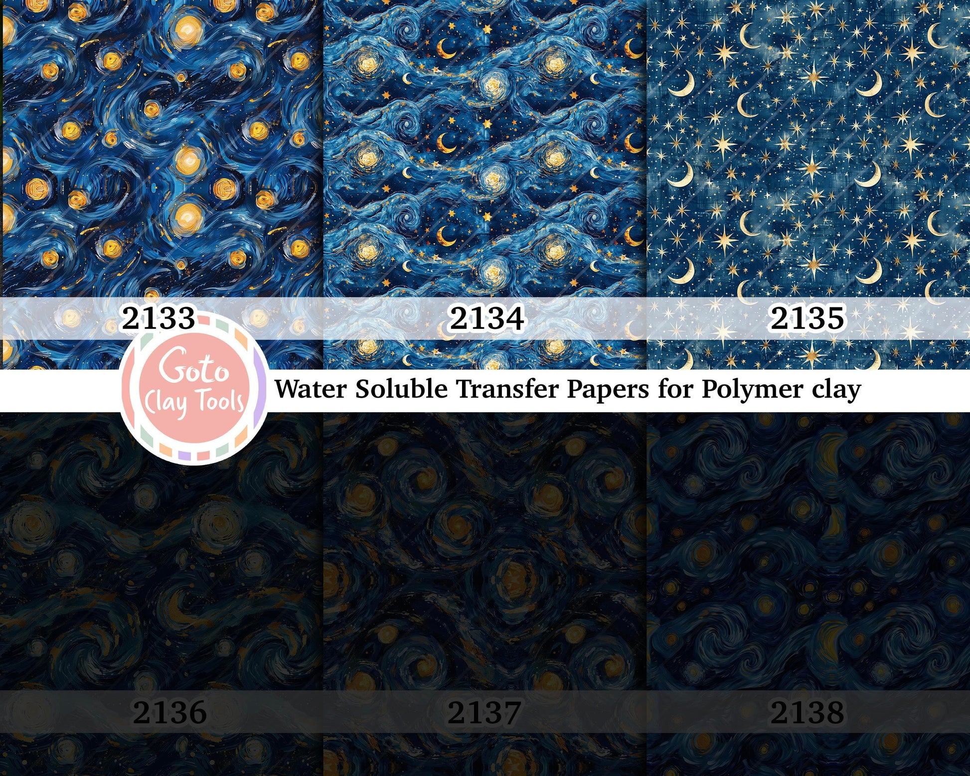 Water soluble Transfer paper for polymer clay, Stary night, polymer clay image transfers, magic transfer paper