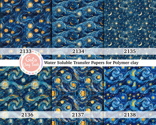 Water soluble Transfer paper for polymer clay, Stary night, polymer clay image transfers, magic transfer paper