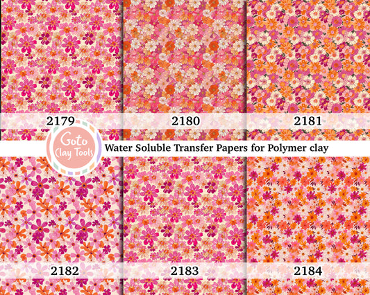 Water soluble Transfer paper for polymer clay, Orange and pink retro floral, polymer clay image transfers, magic transfer paper