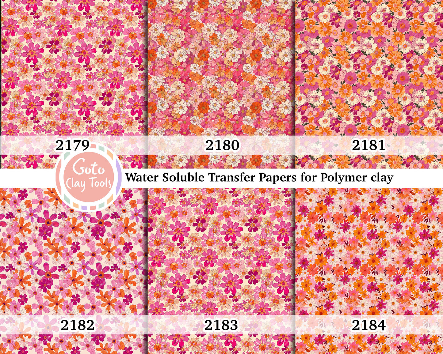 Retro Floral Polymer Clay Transfer Paper: Orange & Pink