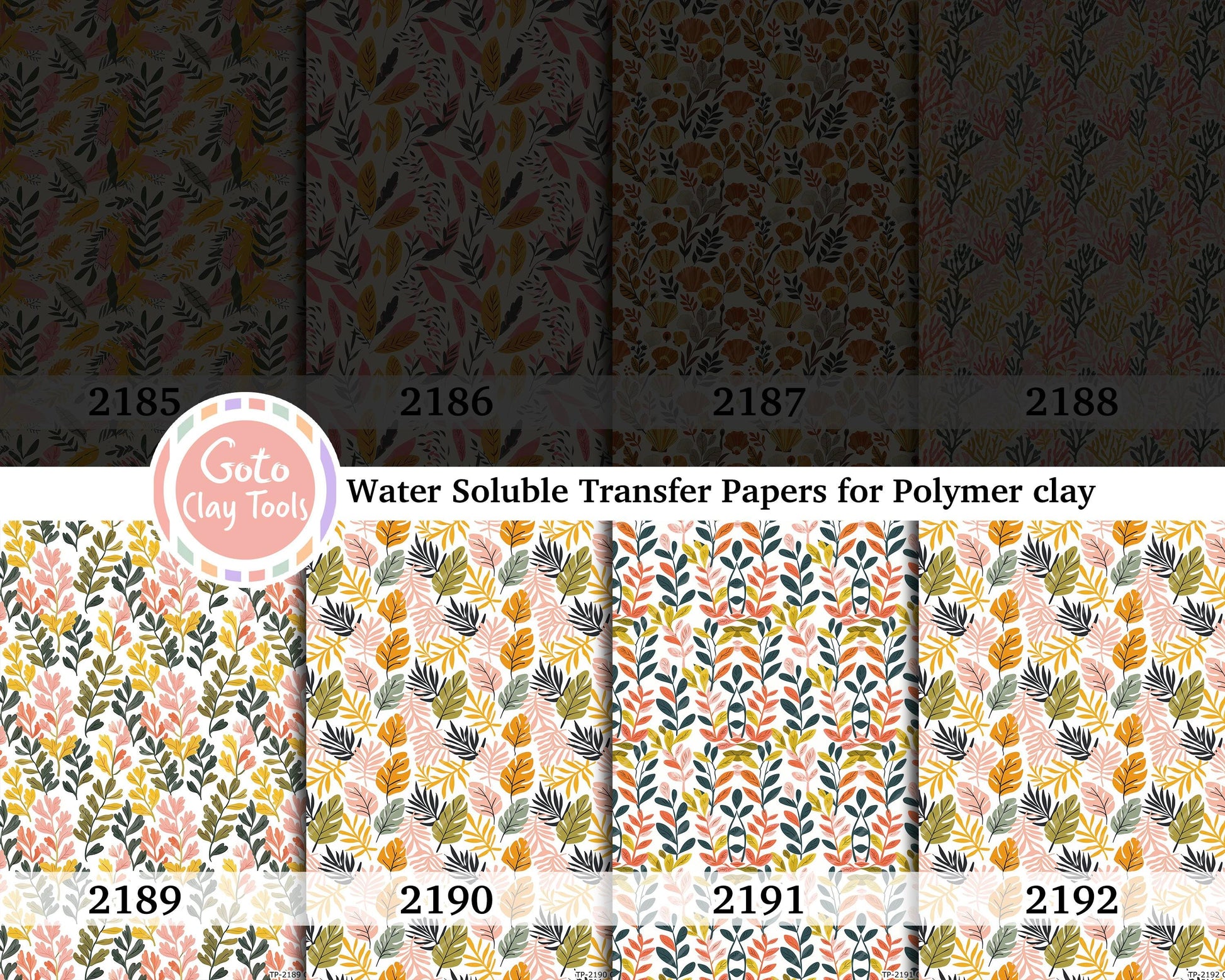 Water soluble Transfer paper for polymer clay, Bohemian Leaves and coral grass, polymer clay image transfers, magic transfer paper